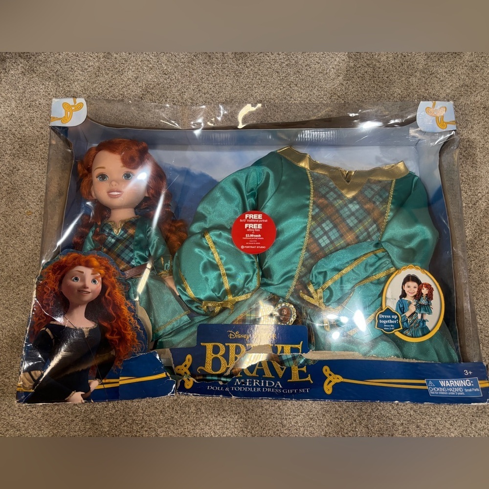 NIB Disney Brave Merida Doll & Toddler Dress Gift Set, Size 2T-4T